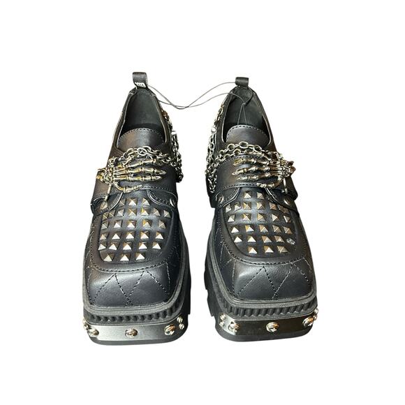 Demonia Wrath 42 Vegan Leather Goth Silver Studded Platform Loafer Shoe Size 8 - Picture 4 of 8